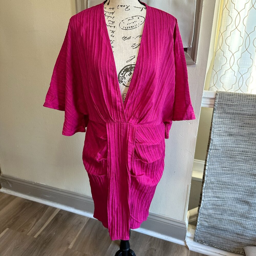 Hot Pink Dress-SHEIN- Size Large- Billow sleeves